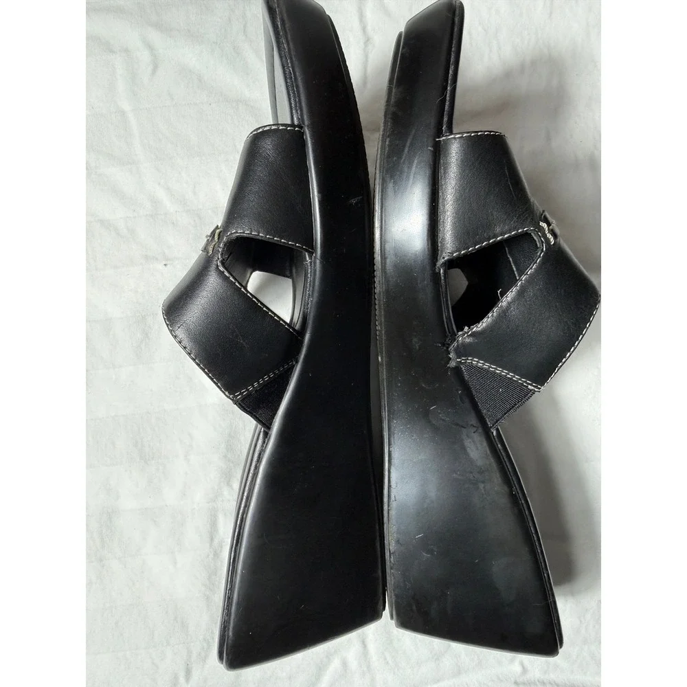 Vintage Y2K Nine & Company Womens Black Wedge Sandals Slide Platform  Size 9